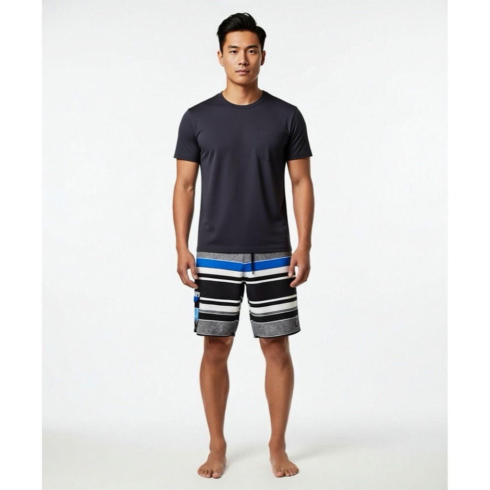 Hang Ten Mesh Lined Drawstring Board Shorts Swim Trunks Striped Men's Size XL